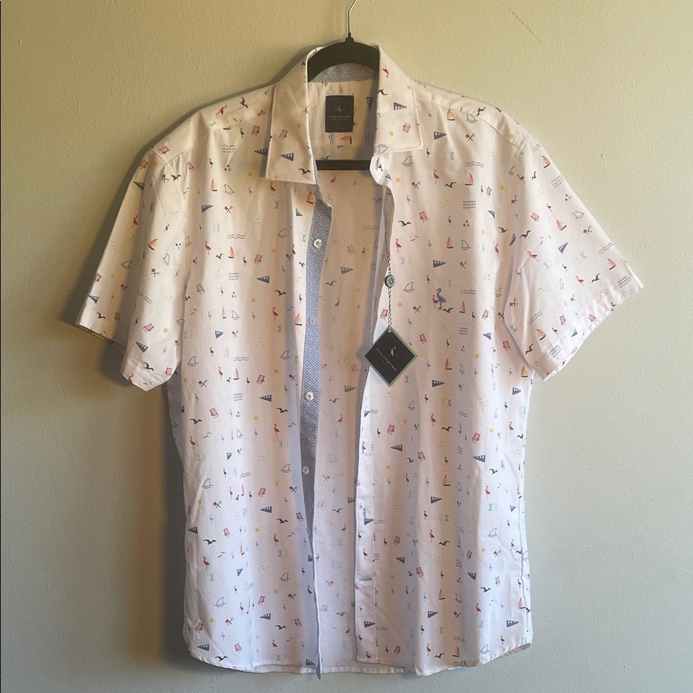 NWT Tailorbyrd White Short Sleeve Shirt with Nautical Print